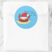 Cute Crab Kerstmis Funny Holiday Santa Cartoon Ronde Sticker (Tas)