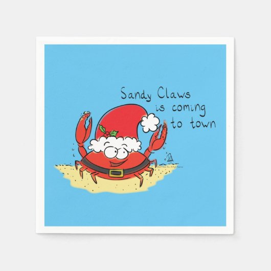 Cute Crab Kerstmis Funny Holiday Santa Cartoon Servet (Voorkant)