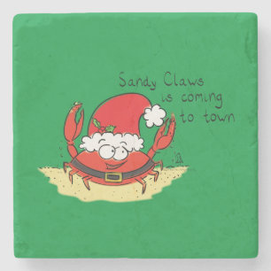 Cute Crab Kerstmis Funny Holiday Santa Cartoon Stenen Onderzetter