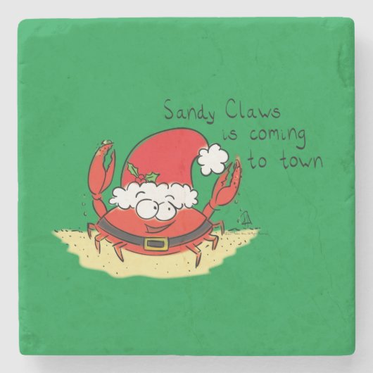Cute Crab Kerstmis Funny Holiday Santa Cartoon Stenen Onderzetter (Voorkant)