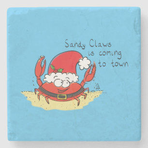 Cute Crab Kerstmis Funny Holiday Santa Cartoon Stenen Onderzetter