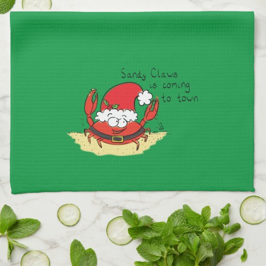 Cute Crab Kerstmis Funny Holiday Santa Cartoon Theedoek (Gevouwen)