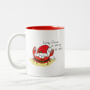 Cute Crab Kerstmis Funny Holiday Santa Cartoon Tweekleurige Koffiemok