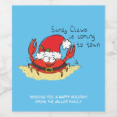 Cute Crab Kerstmis Funny Holiday Santa Cartoon Wijn Etiket (Enkel label)