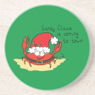 Cute Crab Kerstmis Funny Holiday Santa Cartoon Zandsteen Onderzetter
