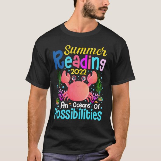 Cute Crab Oceans of Mossibilities Summer Reading 2 T-shirt (Voorkant)