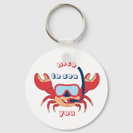 Cute Crab Snorkel Cartoon Nice om je te Zeeen Sleutelhanger (Voorkant)