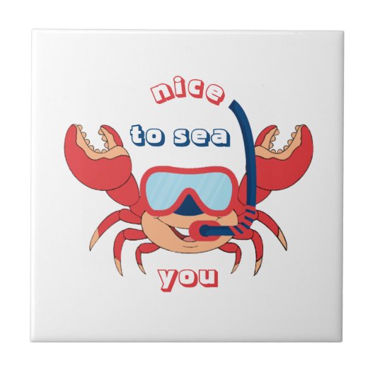 Cute Crab Snorkel Cartoon Nice om je te Zeeen Tegeltje (Voorkant)