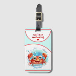 Cute Crab Summer Vacation Custom text Girl Bagagelabel
