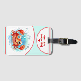 Cute Crab Summer Vacation Custom text Girl Bagagelabel