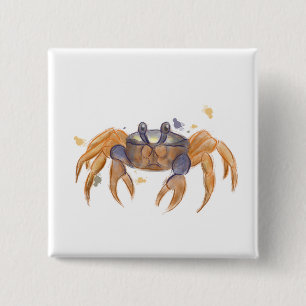 Cute crab tekening vierkante button 5,1 cm