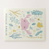 Cute Crab Underwater Shells Pastel Aangepaste naam Legpuzzel (Horizontaal)