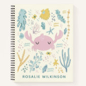 Cute Crab Underwater Shells Pastel Aangepaste naam Notitieboek (Voorkant)