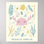 Cute Crab Underwater Shells Pastel Aangepaste naam Poster (Voorkant)
