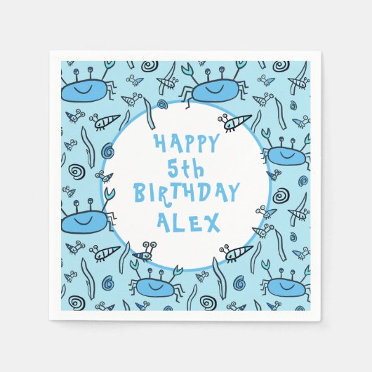 Cute Crab Zee Animals Boy Happy Birthday Servet (Voorkant)