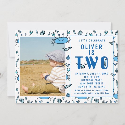 Cute Crab Zee Animals Shell Boy 2de verjaardag Kaart (Voorkant)
