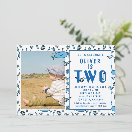 Cute Crab Zee Animals Shell Boy 2de verjaardag Kaart (Staand voorkant)