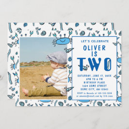 Cute Crab Zee Animals Shell Boy 2de verjaardag Kaart