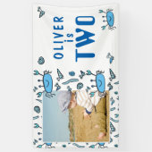 Cute Crab Zee Animals Shell Boy 2de verjaardag Spandoek (Verticaal)