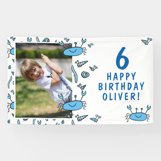 Cute Crab Zee Animals Shell Boy Birthday Spandoek (Horizontaal)