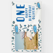 Cute Crab Zee Animals Shell Boy Foto 1st Birthday Spandoek (Verticaal)