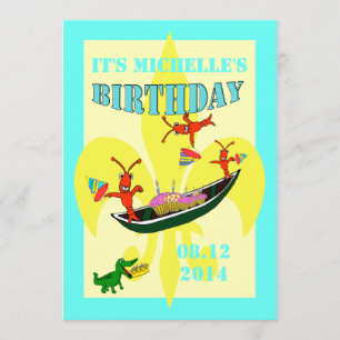 Cute Crawfish Alligator Pirogue Birthday Kaart