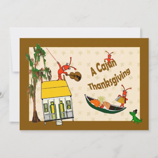 Cute Crawfish en Alligator Cajun Thanksgiving Kaart (Voorkant)