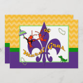 Cute Crawfish Fleur de Lis Mardi Gras Kaart (Voorkant / Achterkant)