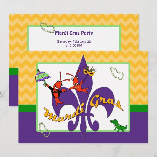 Cute Crawfish Fleur de Lis Mardi Gras Kaart (Voorkant / Achterkant)