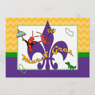 Cute Crawfish Fleur de Lis Mardi Gras Kaart