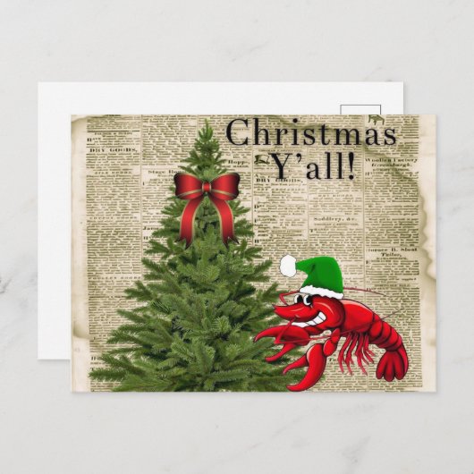 Cute Crawfish Het is Kerstmis Y'all Briefkaart (Voorkant / Achterkant)