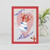 Cute Crawfish (Lobster) Couple's Shower Invitation Kaart (Staand voorkant)