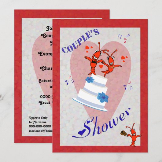 Cute Crawfish (Lobster) Couple's Shower Invitation Kaart (Voorkant / Achterkant)