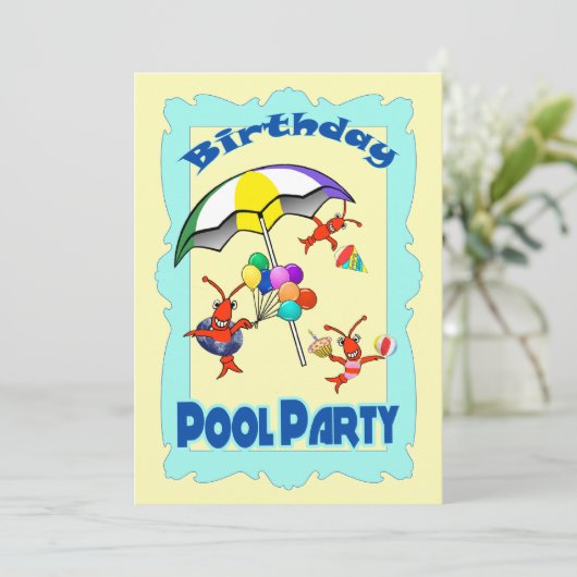 Cute Crawfish Lobster Pool Child Blue Kaart (Staand voorkant)