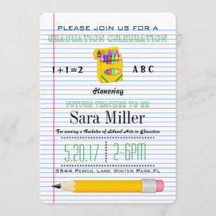 Cute Crayola Teacher Afstuderen Invitation Kaart
