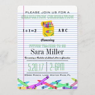 Cute Crayola Teacher Afstuderen Invitation Kaart