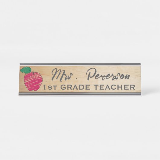 Cute Crayon Apple Personalized Wooden Teacher Bureau Naambordje (Voorkant)