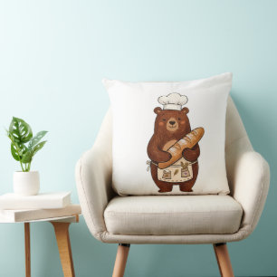Cute Crayon Baker Beer met Franse Brood Chef T-Shi Kussen