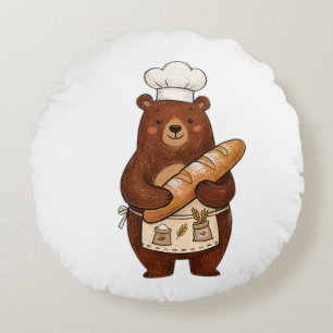 Cute Crayon Baker Beer met Franse Brood Chef T-Shi Rond Kussen