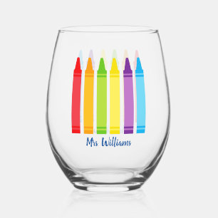Cute Crayon Elementary School Teacher Personaliste Wijnglas Zonder Voet