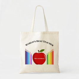 Cute Crayon Elementary Teacher Apple Tote Bag