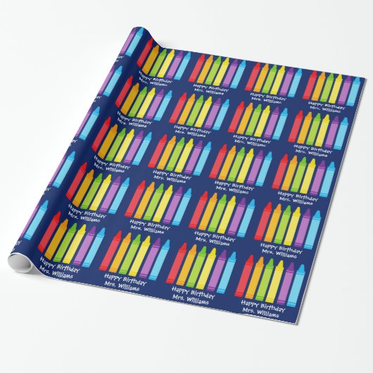 Cute Crayon Elementary Teacher Custom Cadeaupapier (Uitgerold)