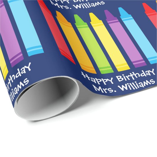 Cute Crayon Elementary Teacher Custom Cadeaupapier (Rol Hoek)