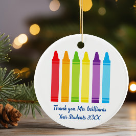 Cute Crayon Elementary Teacher Custom Dank je Keramisch Ornament