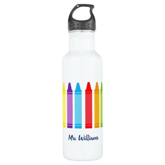 Cute Crayon Elementary Teacher Custom Waterfles (Voorkant)