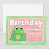 Cute Crayon Frog Little Girl's Birthday Invitation Kaart (Voorkant / Achterkant)