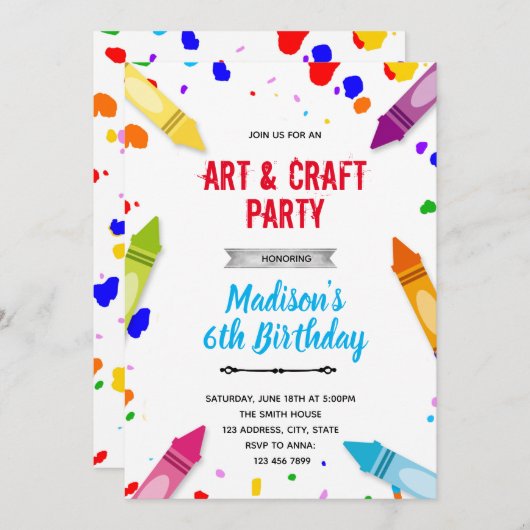 Cute crayon jarig Uitnodiging (Voorkant / Achterkant)