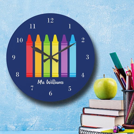 Cute Crayon Teacher Custom Classroom Grote Klok