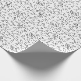 Cute Crayons Kleur uw eigen zwarte witte patroon Cadeaupapier