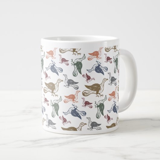 Cute Crazy Bird Pattern - Bird Watcher's Funny Grote Koffiekop (Voorkant rechts)